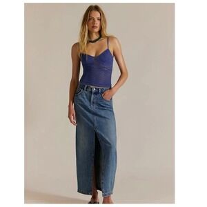 Free People Nothing Better Denim Maxi Skirt sz. 29 A Line MSRP $128 new  workout